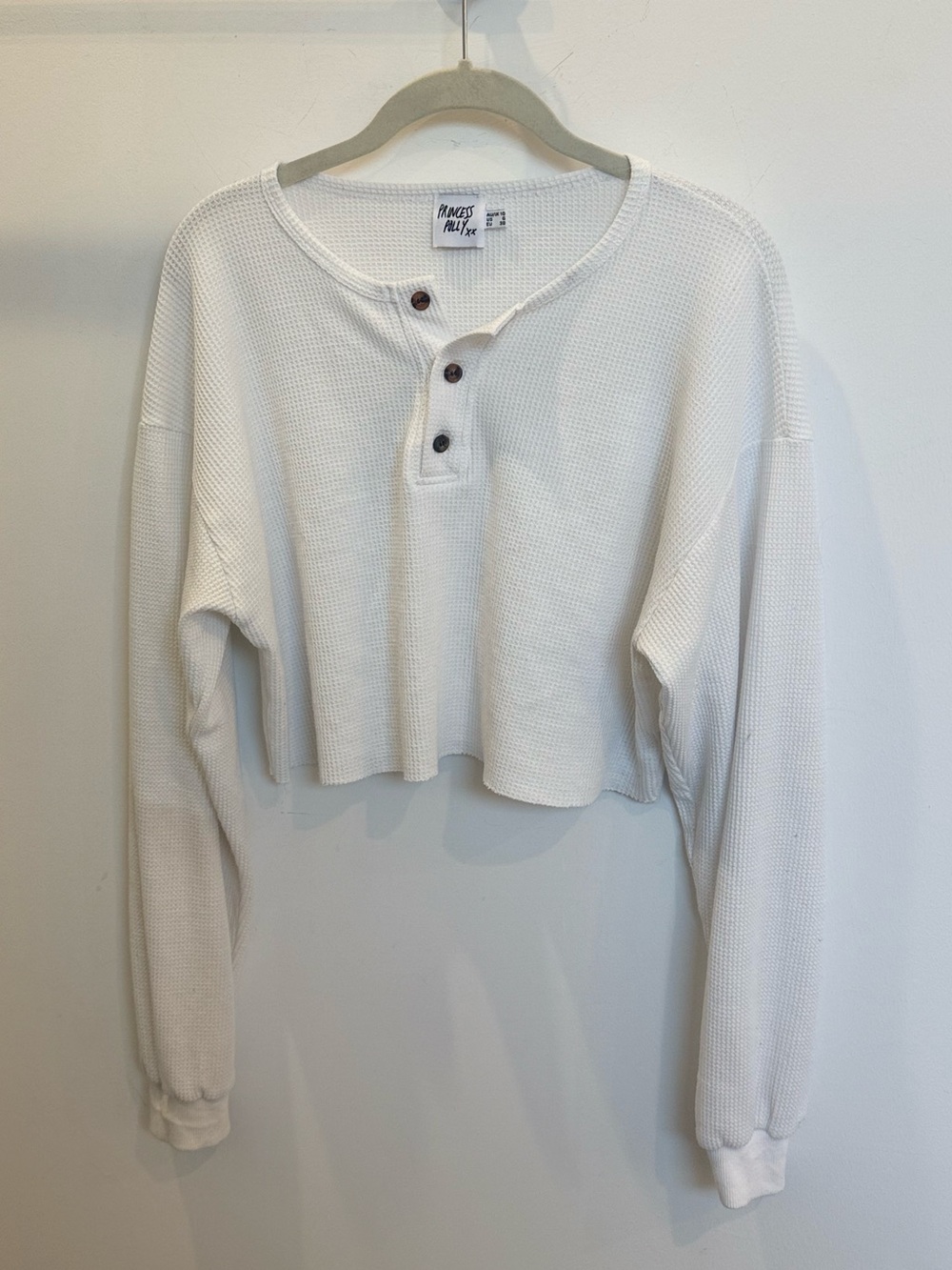 Princess Polly White Cropped Waffle Henley Sweatshirt